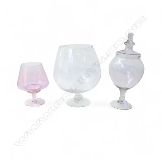 LARGE SIZE GLASS BRANDY BALLOON H300MM LIDDED GLASS JAR H360 & ANOTHER OVER SIZE GLASS H200MM
