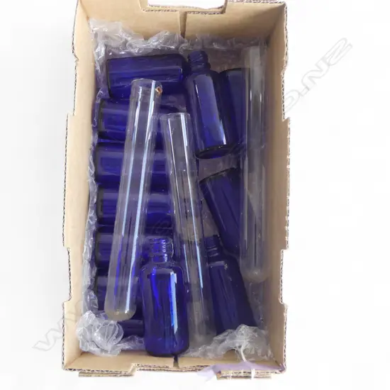SMALL BLUE GLASS BOTTLES ×12 & GLASS TUBES ×3