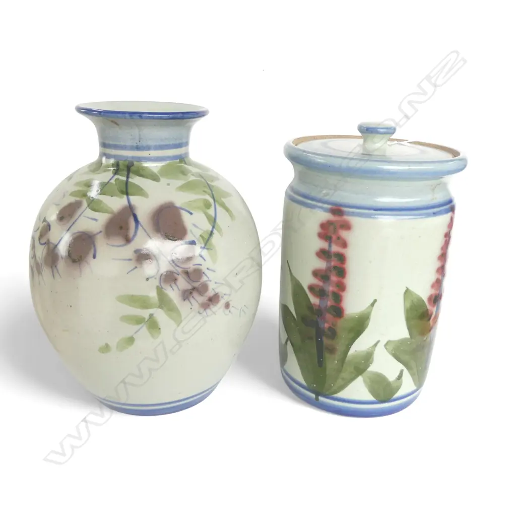 NZ STUDIO POTTERY VASE & LIDDED JAR H290 & 270MM Image 1++
