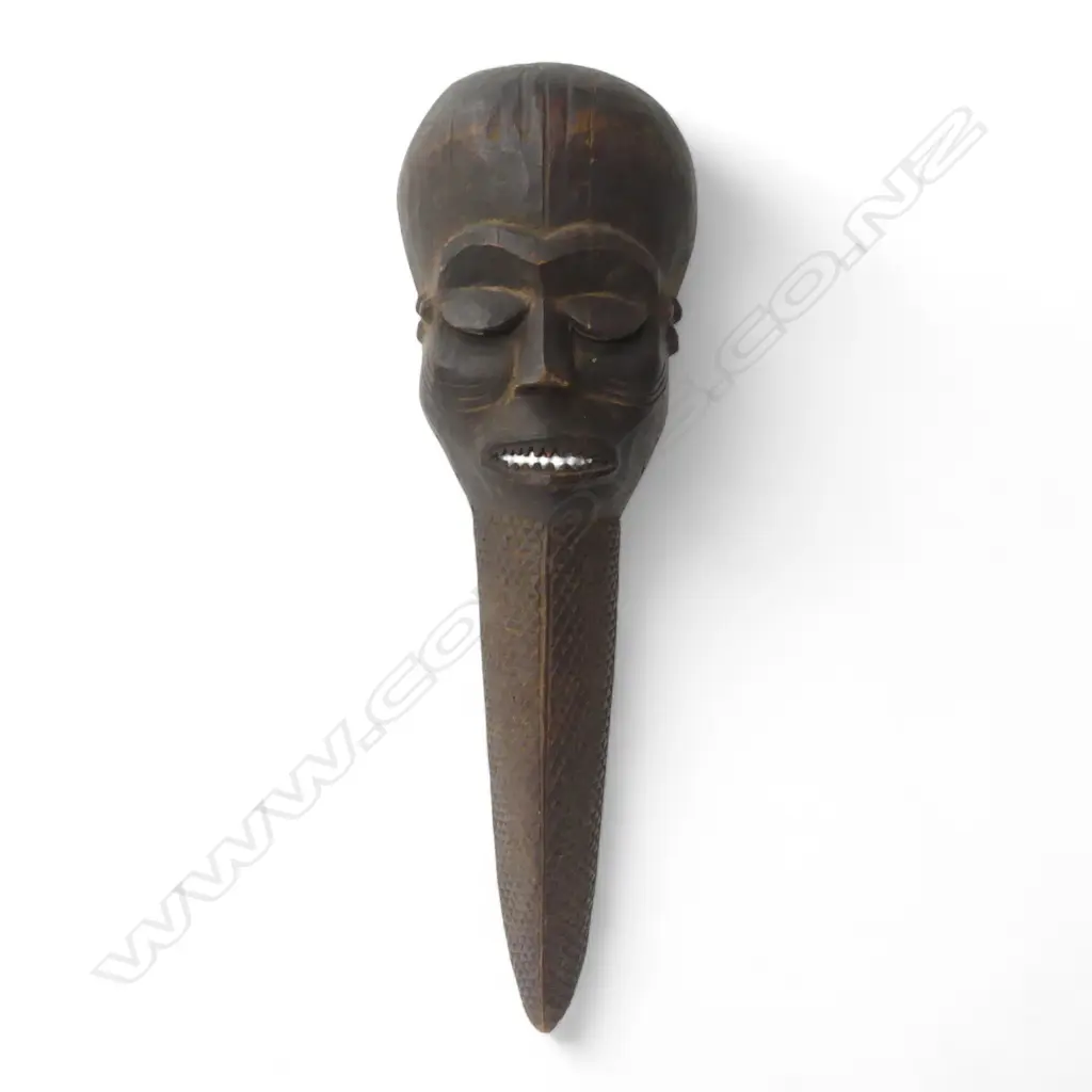 AFRICAN CARVED WOOD FACE MASK LONG CARVED BEARD L690MM Image 1++