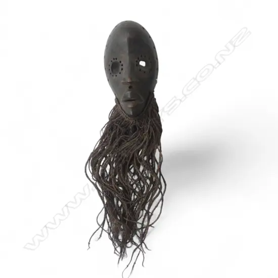OLD AFRICAN CARVED WOOD FACE MASK WITH FIBER BEARD L290MM