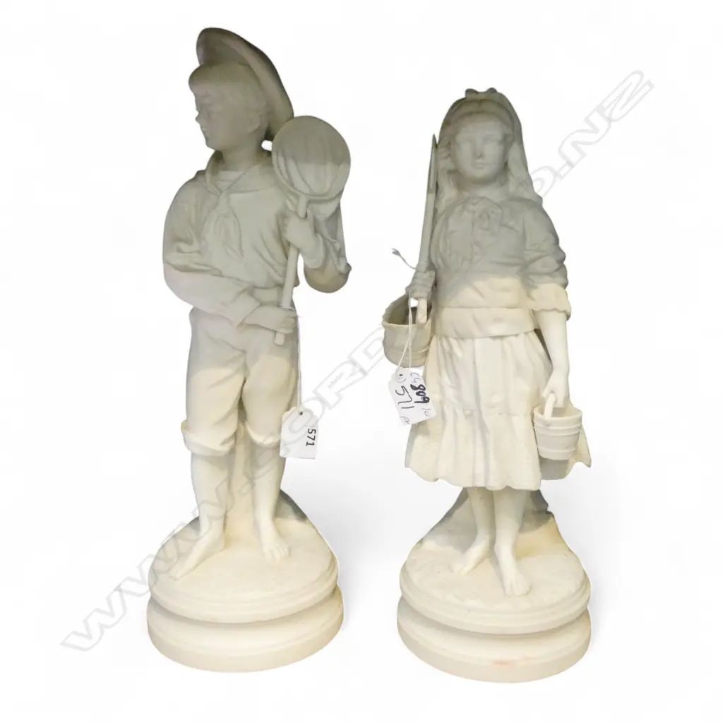 PAIR PARIANWARE FIGURINES YOUNG BOY AND GIRL IN VICTORIAN DRESS 3607390mm Image 1++