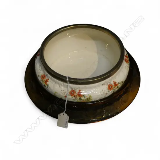 AMBER GLASS BOWL 310mm dia, CHINA BOWL 230mm dia