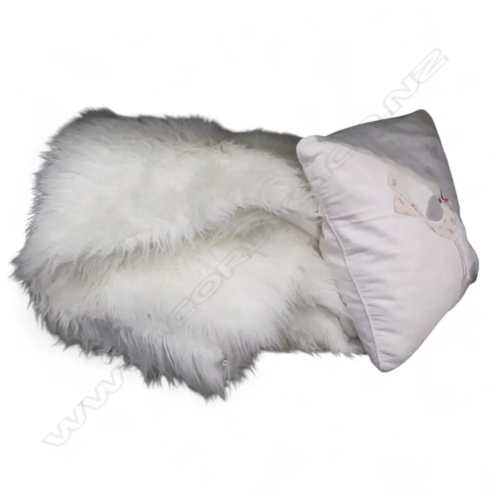 FAUX FUR THROW & BIRD CUSHION (FEATHER INNER) Image 1++