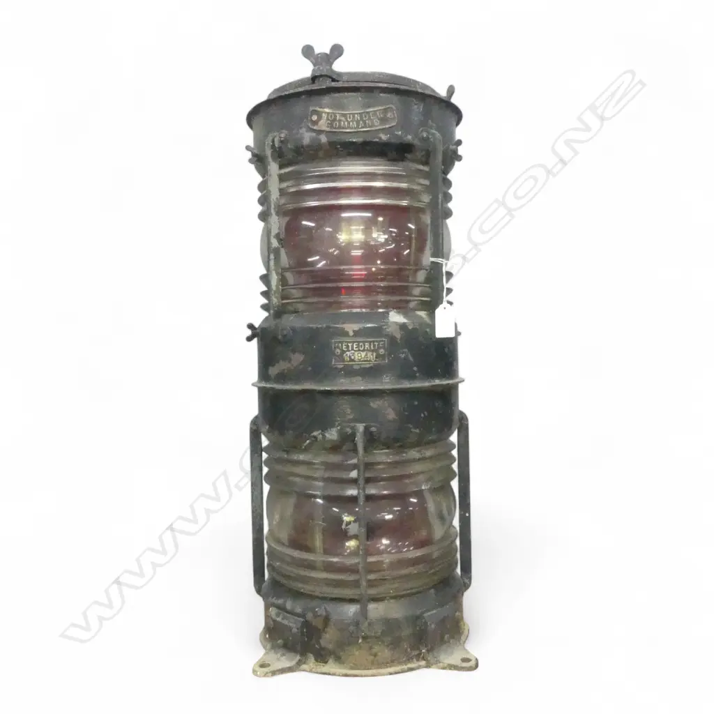 DOUBLE HEIGHT SHIPS NOT UNDER COMMAND LAMP,  PAINTED COPPER. H.650mm TOP COVER MISSING Image 1++