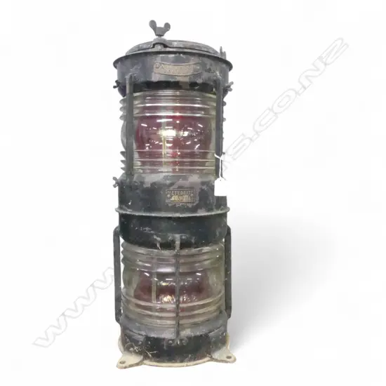 DOUBLE HEIGHT SHIPS NOT UNDER COMMAND LAMP,  PAINTED COPPER. H.660mm 