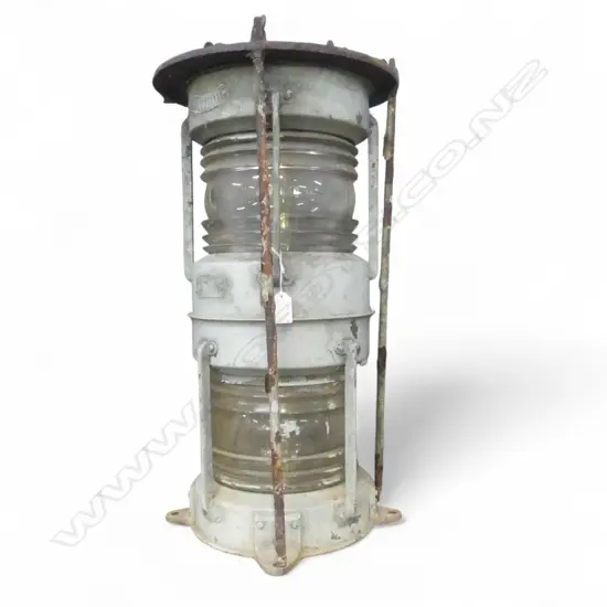 DOUBLE HEIGHT SHIPS 'ANCHOR' LAMP, PAINTED COPPER. H.640mm w  3 LOOSE ADDITIONAL PROTECTOR FRAMES (INCOMPLETE)