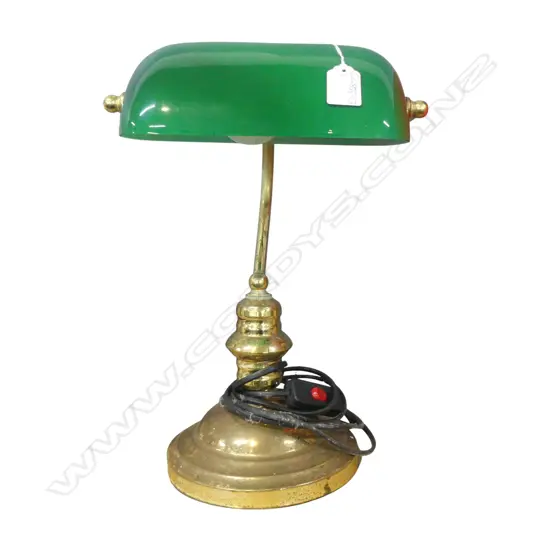 BRASS & GREEN GLASS BANKERS LAMP 