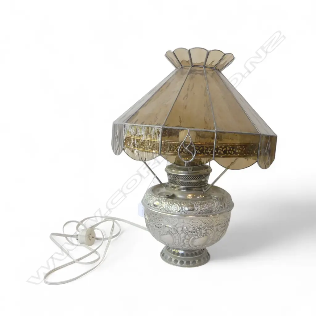 CONVERTED TO ELECTRICITY VINTAGE MILLERS KERO LAMP MODERN LEADLIGHT SHADE H500MM Image 1++
