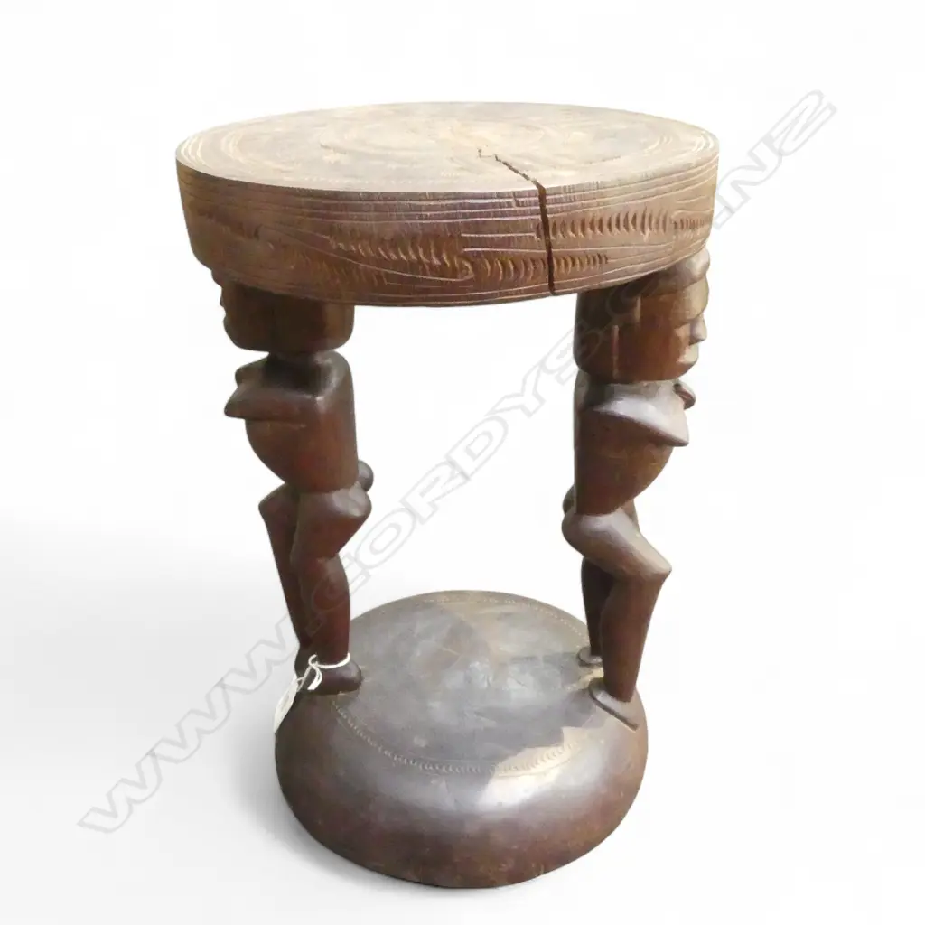 HARDWOOD CARVED TROBIAN ISLAND FIGURAL STOOL H400MM Image 1++