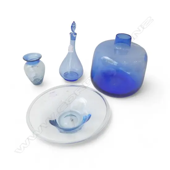 4PCS BLUE STUDIO GLASS BOWL DIA280MM DECANTER H280 & 2 VASES H270 & 140MM