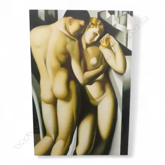 AFTER TAMARA DE LEMPIKA 'ADAM AND EVE' PRINT AND PAINT ON CANVAS 910 X 610mm