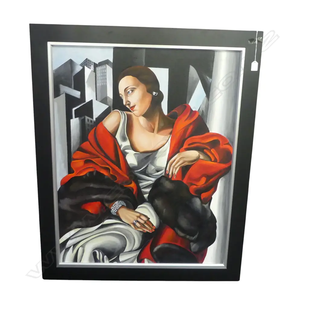 AFTER TAMARA DE LEMPICKA. PORTRAIT OF MRS BOUCARD FRAMED OIL ON CANVAS 890 X 700mm Image 1++