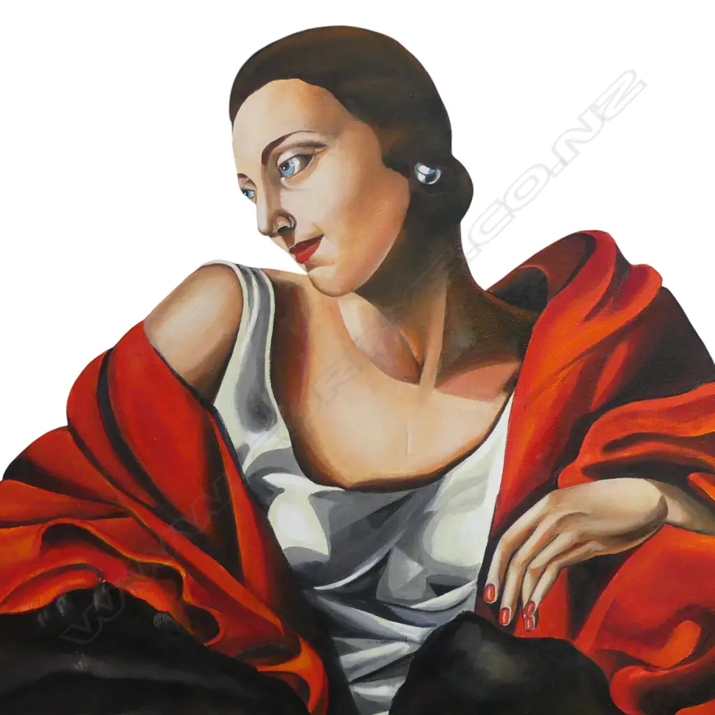 AFTER TAMARA DE LEMPICKA. PORTRAIT OF MRS BOUCARD FRAMED OIL ON CANVAS 890 X 700mm Image 1++