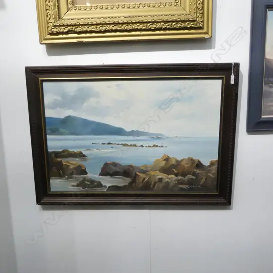 OLIVE MCALISTER 'FROM BREAKER BAY' OIL ON BOARD 475x725mm