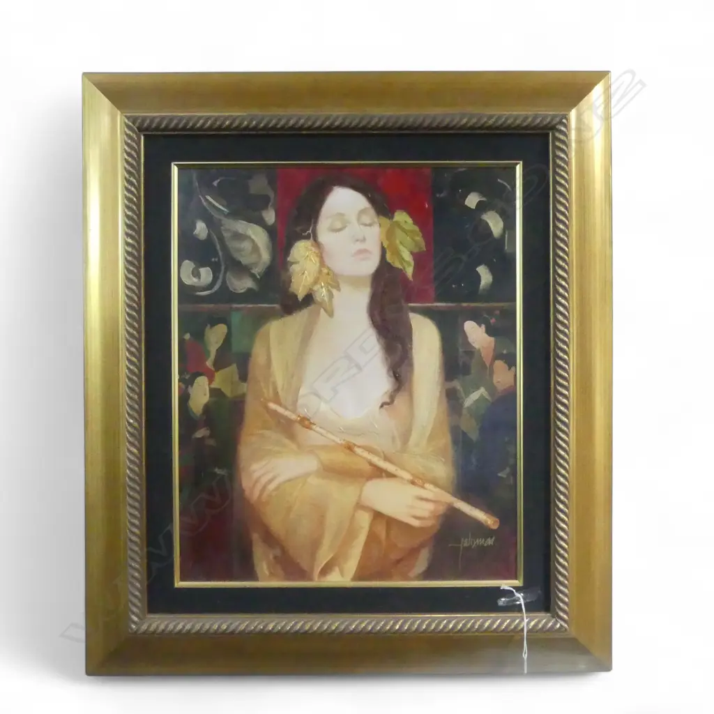 PRE RAPHAELITE STYLE FRAMED OVERPAINTED PRINT ON CANVAS (AFTER FELIX MAS) 570 x 470mm Image 1++