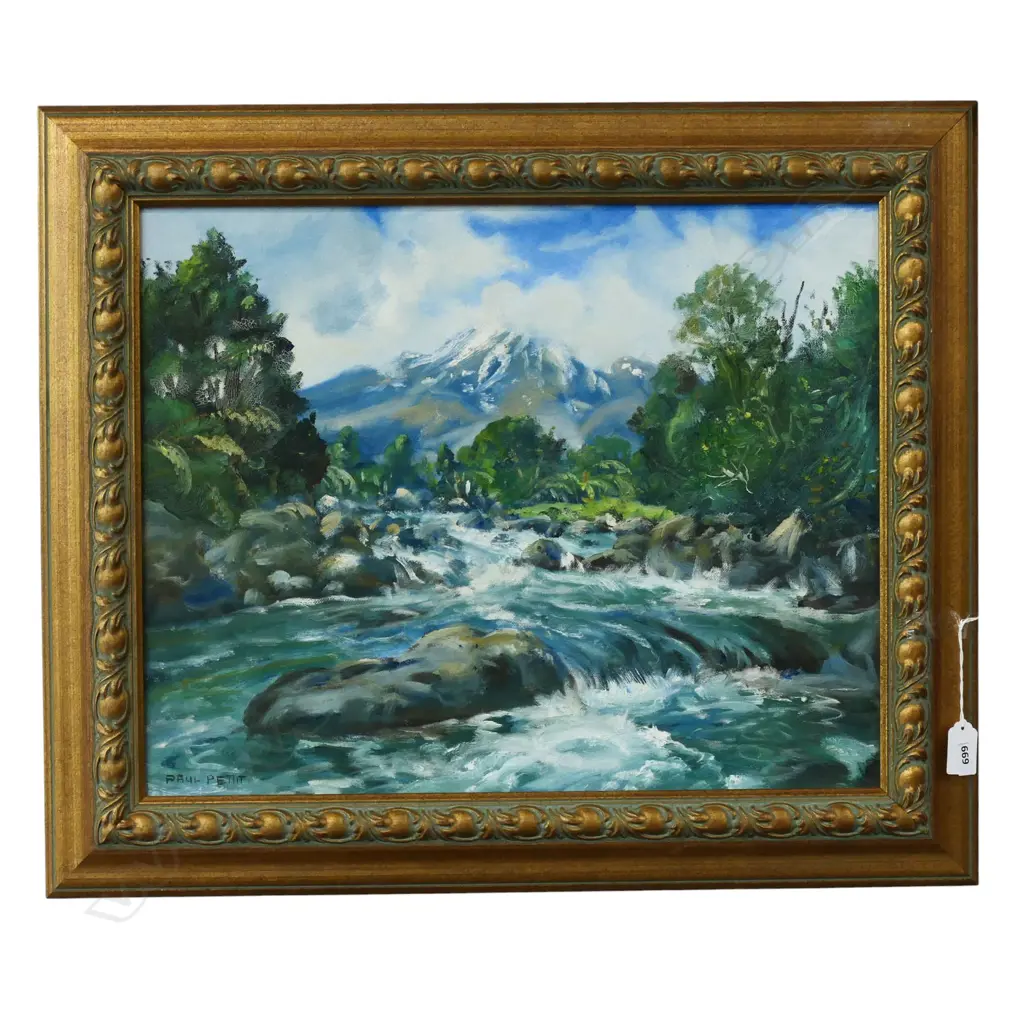 GILT FRAMED OIL ON BOARD MT RUAPEAHU SIGNED PAUL PETTIT H380 L490MM Image 1++
