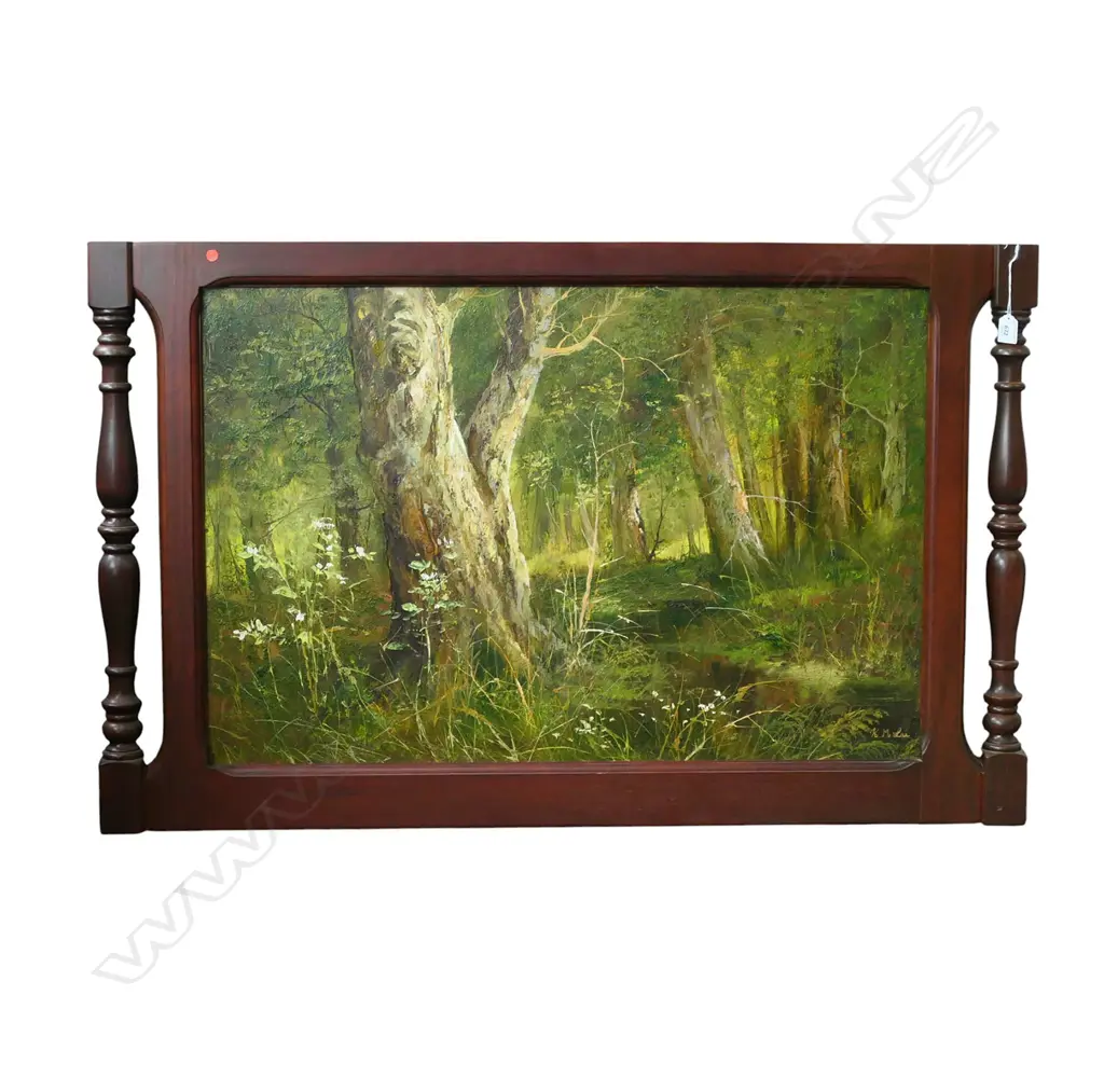 LARGE MID CENTURY FRAMED OIL ON BOARD BUSH SCENE SIGNED KM LAI H600 L900MM Image 1++