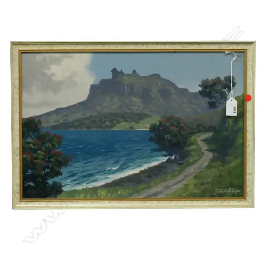 FRAMED OIL ON BOARD WHANGAREI HEADS SIGNED J MAYCLAIR H300MM L440MM