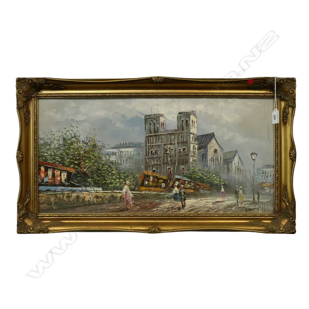 FRAMED OIL ON BOARD PARIS STREET SCENE SIGNED BURNET H300 L600MM Image 1++