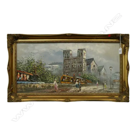 FRAMED OIL ON BOARD PARIS STREET SCENE SIGNED BURNET H300 L600MM