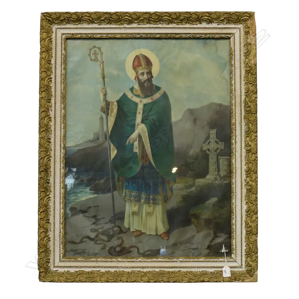 LARGE VINTAGE PRINT ST PATRICK OF IRELAND H710 L530MM Image 1++