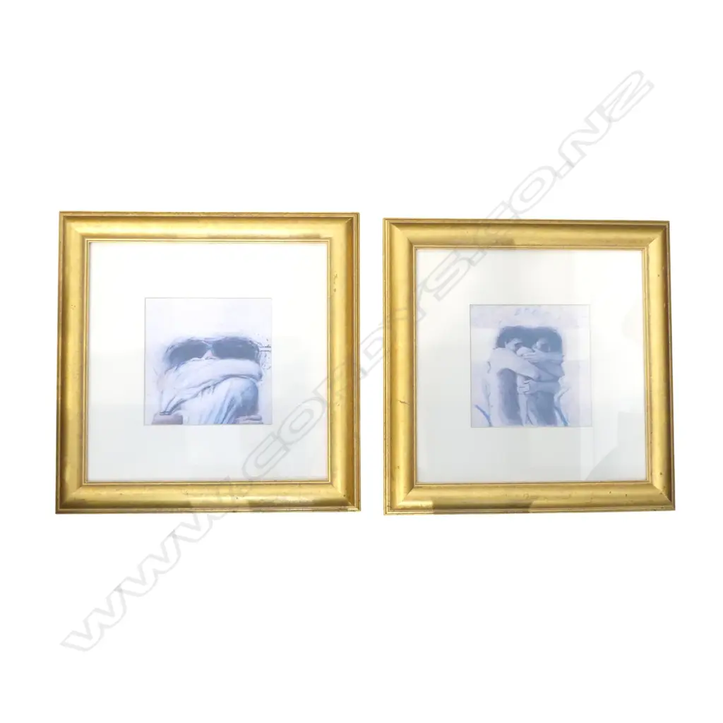 2 X DRAWINGS PRINT " THE EMBRACE" IN GILDED FRAMES, 150 X 150MM Image 1++