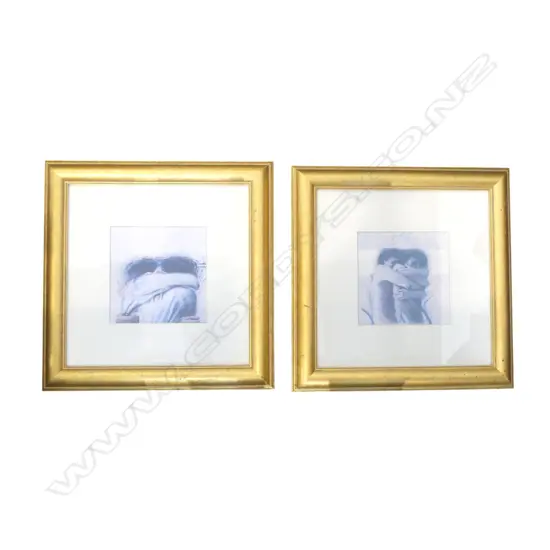 2 X DRAWINGS PRINT " THE EMBRACE" IN GILDED FRAMES, 150 X 150MM