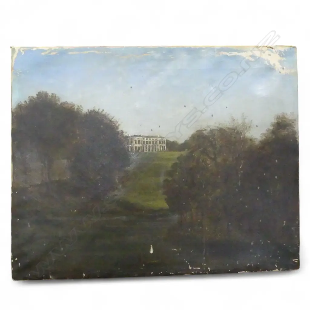 ENGLISH COUNTRY HOUSE IN LANDSCAPE, OIL ON CANVAS, SIGNED (GODDEN?) 530x660mm unframed, showing age Image 1++