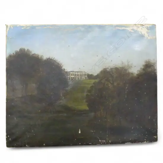 ENGLISH COUNTRY HOUSE IN LANDSCAPE, OIL ON CANVAS, SIGNED (GODDEN?) 530x660mm unframed, showing age