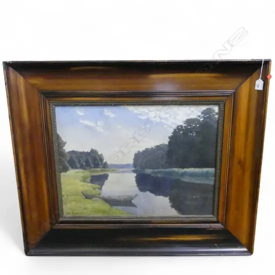 MAX ZAEPER, WOODED LANDSCAPE BY THE RIVER, WATERCOLOUR, 430x580mm