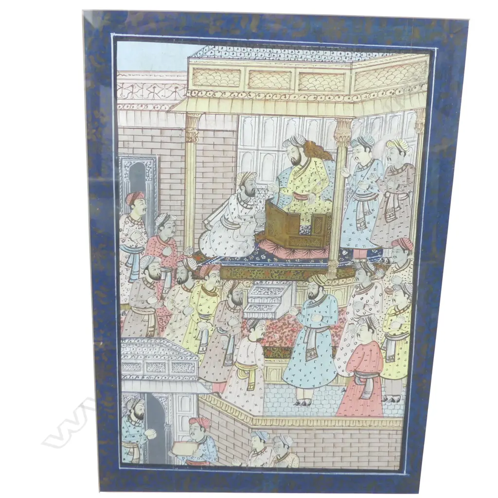 FRAMED HINDU MUGHAL STYLE PAINTING, COURT SCENE, 490 X 340 MM Image 1++
