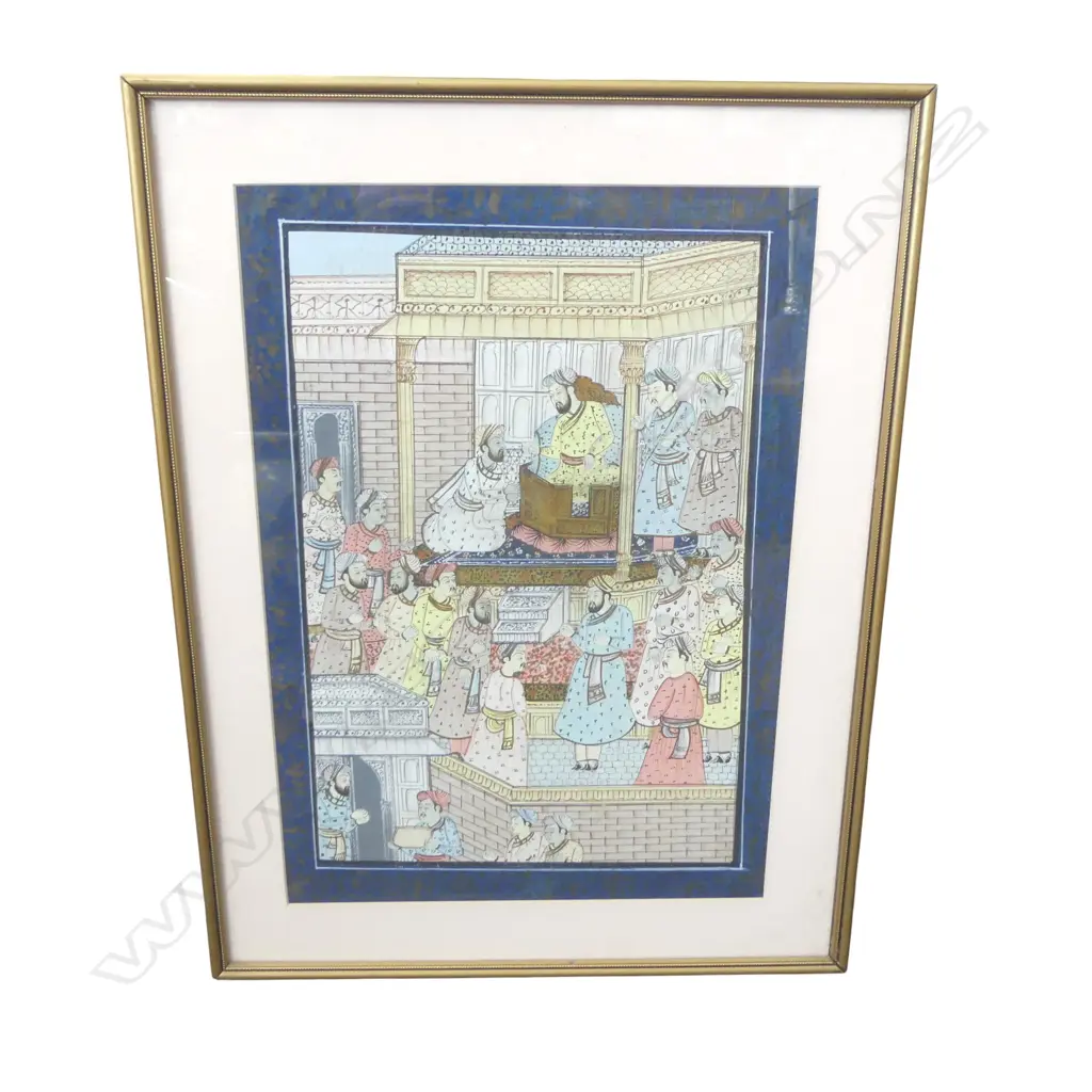 FRAMED HINDU MUGHAL STYLE PAINTING, COURT SCENE, 490 X 340 MM Image 1++