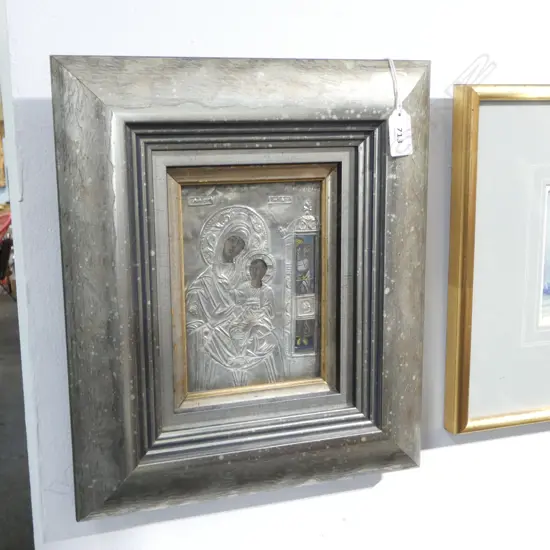 A FRAMED RUSSIAN ICON 'VIRGIN OF KASSOPITRA' 160 X 110MM