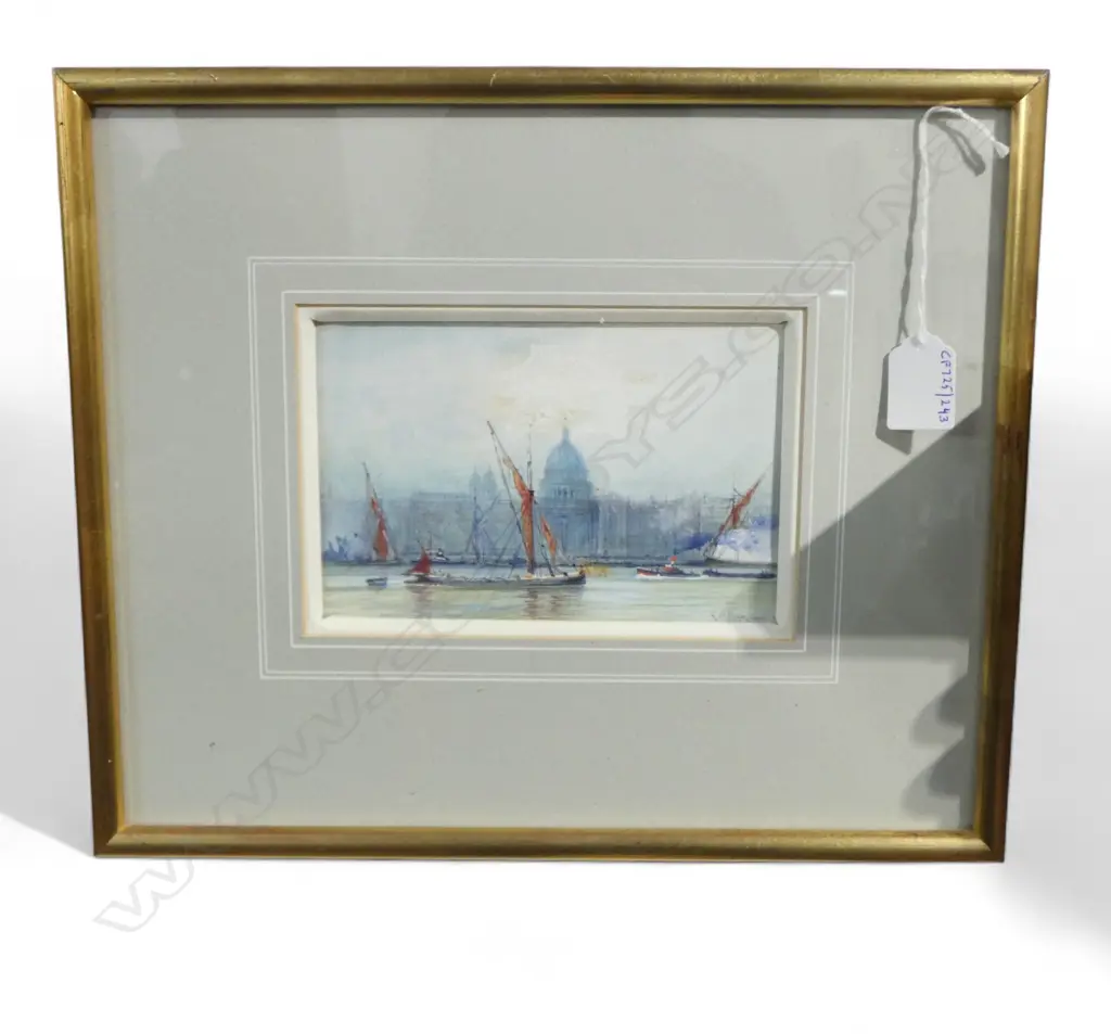 FRAMED W/C THAMES RIVER LONDON SIGNED H WILLIAMSON H120 W180MM Image 1++