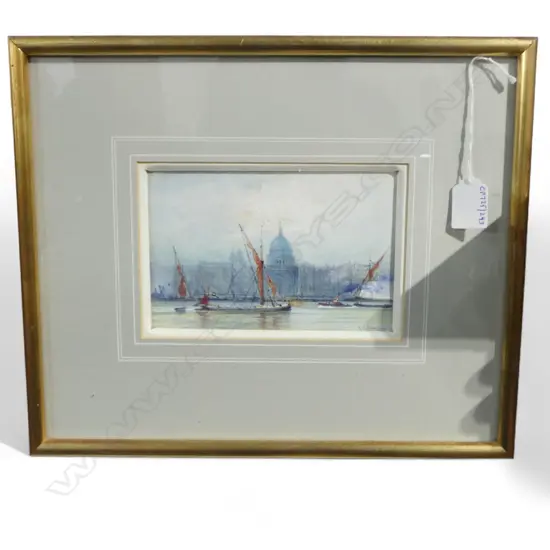 FRAMED W/C THAMES RIVER LONDON SIGNED H WILLIAMSON H120 W180MM