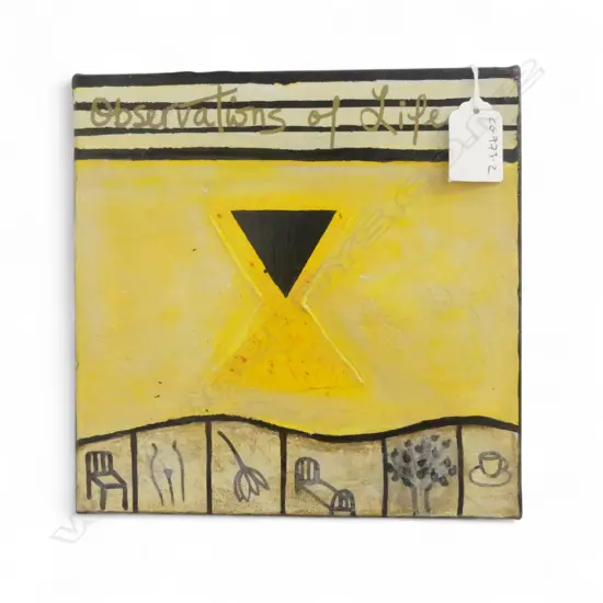 MARGARET BONNINGTON, 'OBSERVATIONS OF LIFE', OIL ON CANVAS, 200 x 200mm