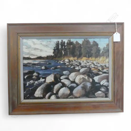 WILLIAM A. MACCORMICK, WANGANUI RIVER AT KAKAHI, OIL ON BOARD, 240x340mm