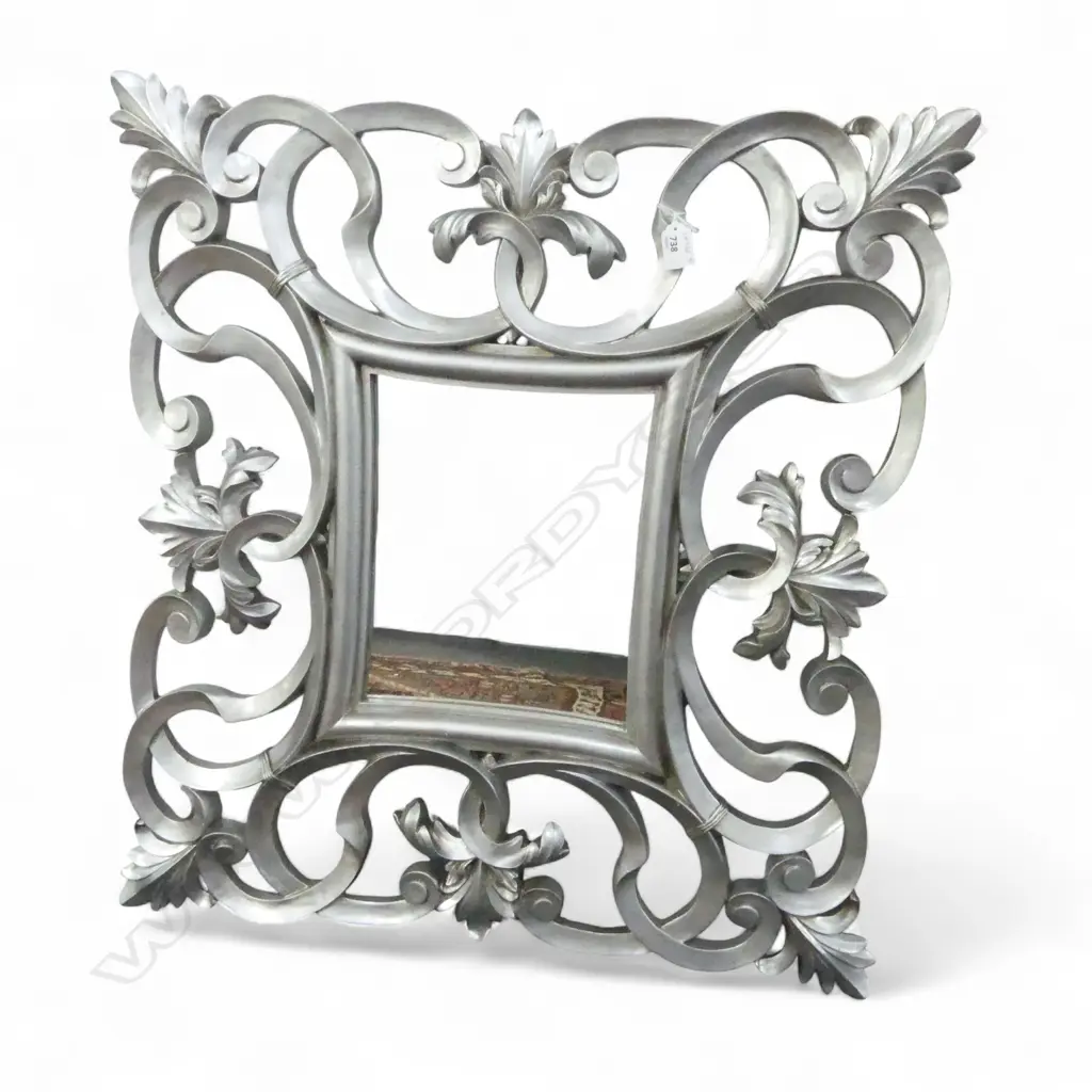 OPEN ACANTHUS-SCROLL SILVERED-FRAMED MIRROR. 700 x 760mm  Image 1++