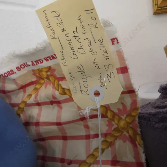 DESIGNER FABRIC BOLT ROYAL CRIMSON & GOLD CHINTZ GLAZED FINISH, 33M