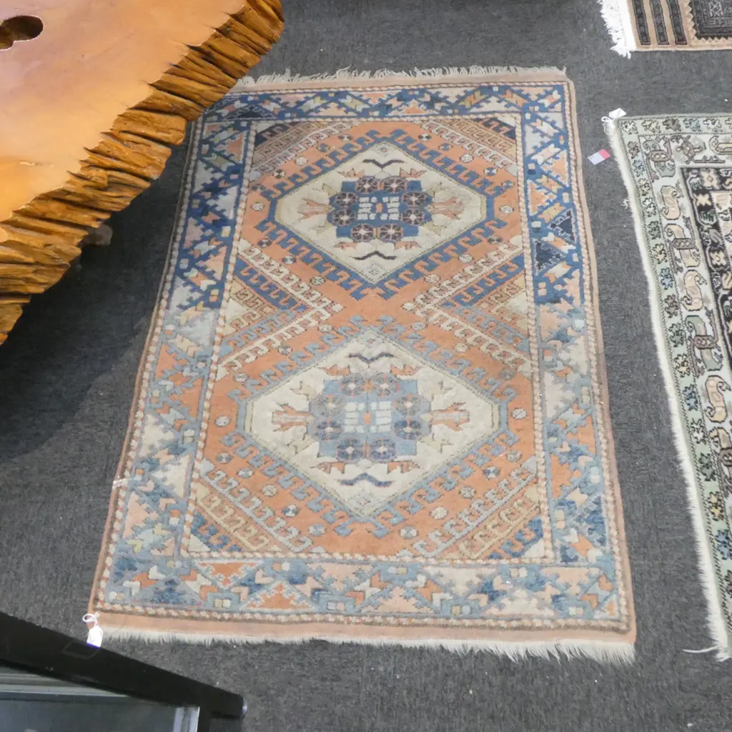 SMALL PERSIAN HAND KNOTTED WOOL RUG BLUE & RED COLOURS W910 L1320MM Image 1++