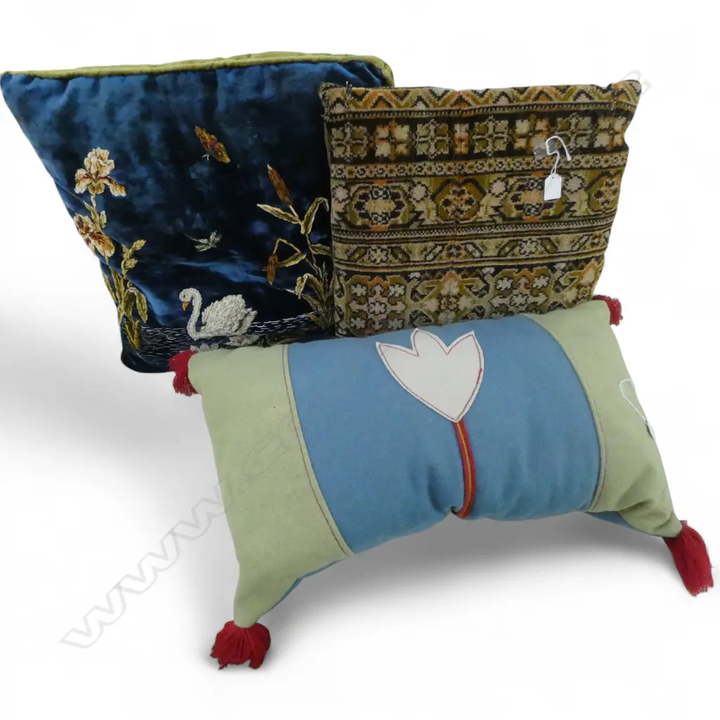 3 DECORATIVE CUSHIONS: Persian faced + embroidered + stitched tulip Image 1++