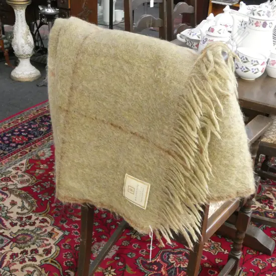FAWN COLOURED ELEGANTE BRAND MOHAIR THROW RUG L1700MM