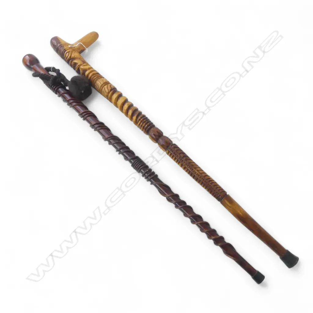 TONGAN CARVED WALKINGSTICK & MAORI WALKINGSTICK L830MM Image 1++
