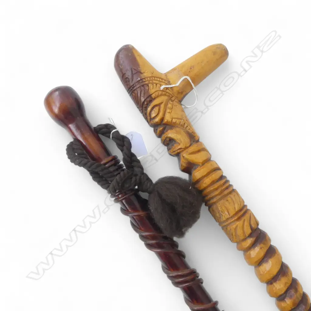 TONGAN CARVED WALKINGSTICK & MAORI WALKINGSTICK L830MM Image 1++