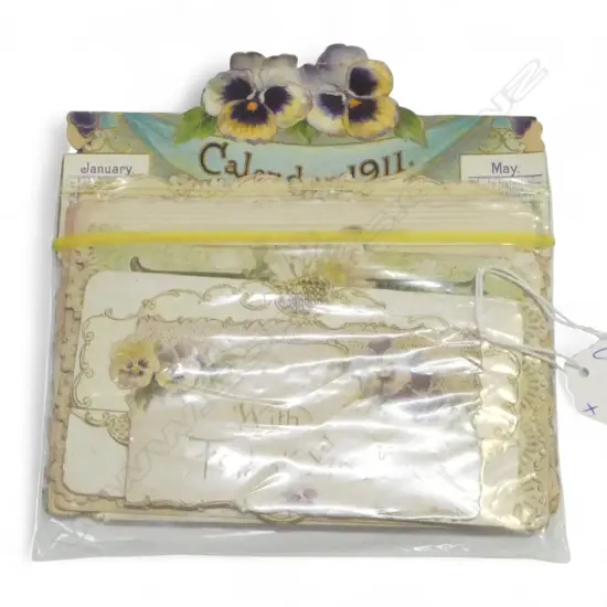 COLLECTION EARLY 20thC GREETING CARDS + CALENDER cut-out edges + lace type etc