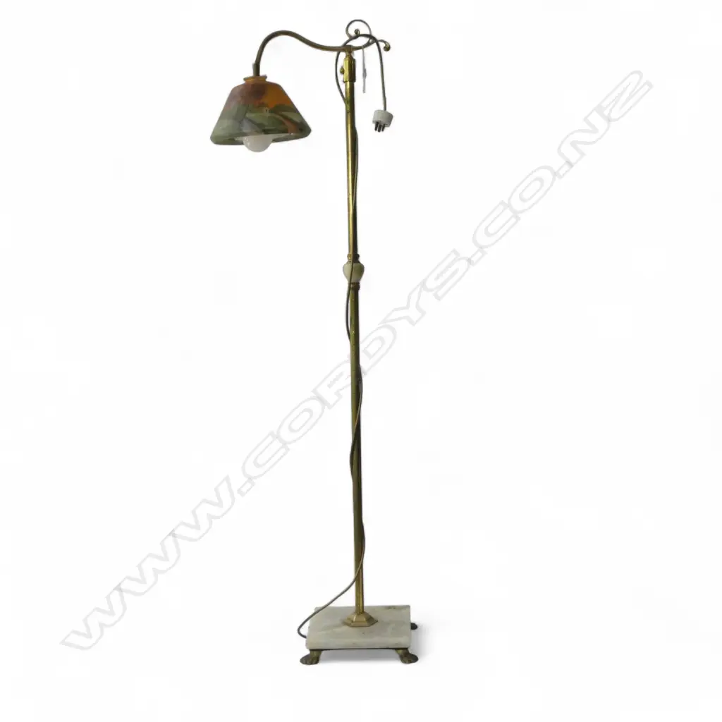 VINTAGE FLOOR LAMP w. HAND PAINTED GLASS SHADE H.1400mm Image 1++