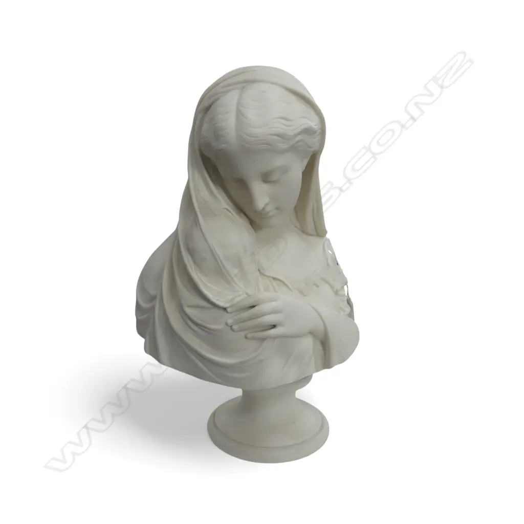 COPELAND PARIAN WARE BUST of MOTHER & CHILD MODELLED BY R MONTI, DATED 1871. H.380mm Image 1++