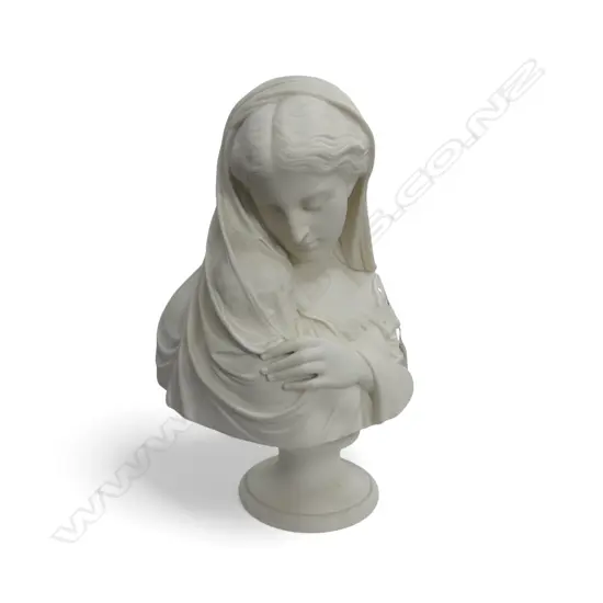COPELAND PARIAN WARE BUST of MOTHER & CHILD MODELLED BY R MONTI, DATED 1871. H.380mm
