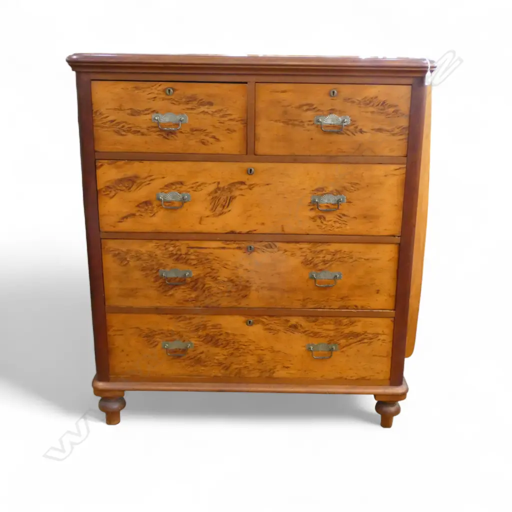 COLONIAL MOTTLED KAURI CHEST OF 5 DRAWERS 1110x510x1250mm Image 1++